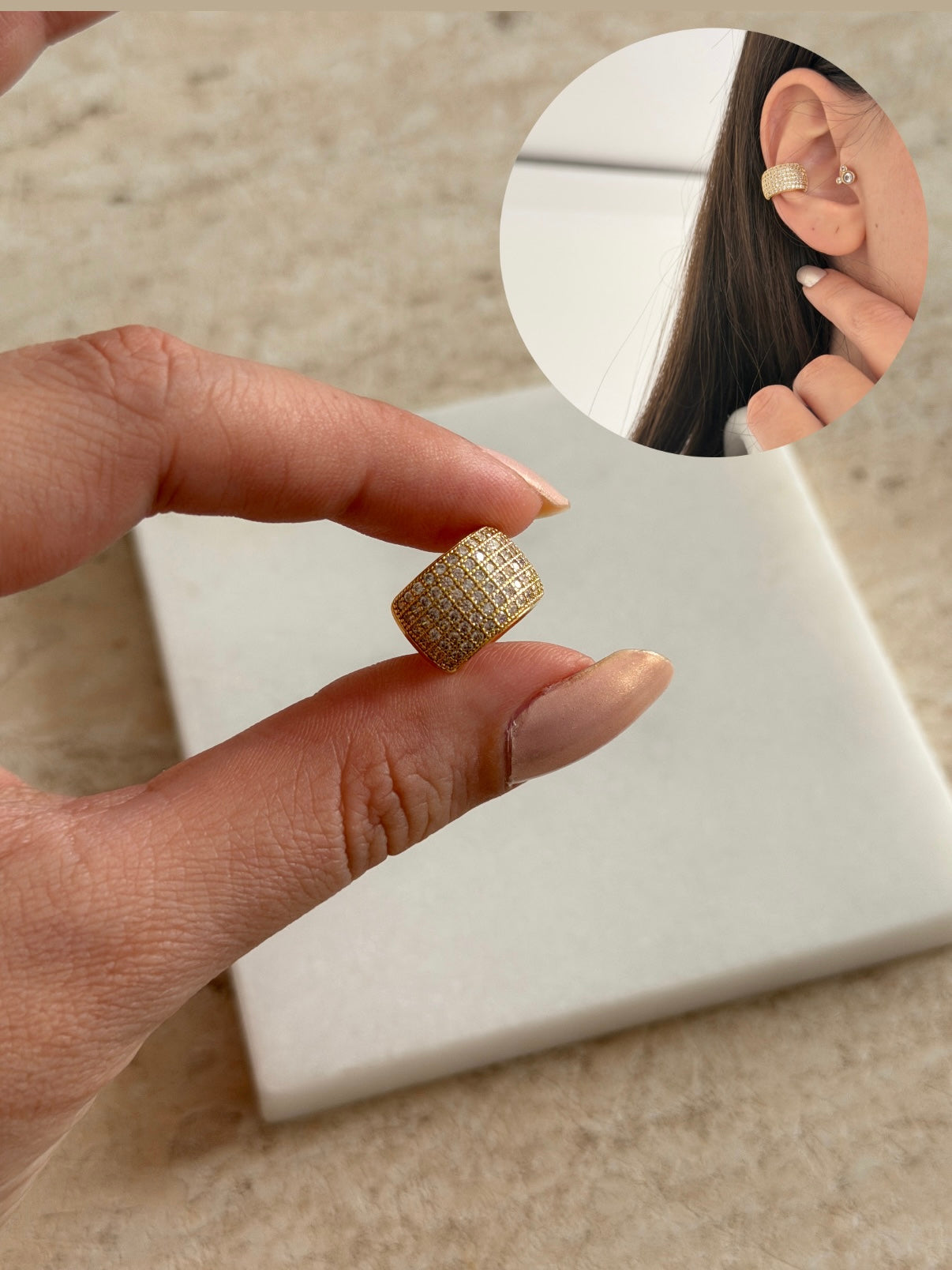 Zirkon Gold Kadın Earcuff Kıkırdak Küpe