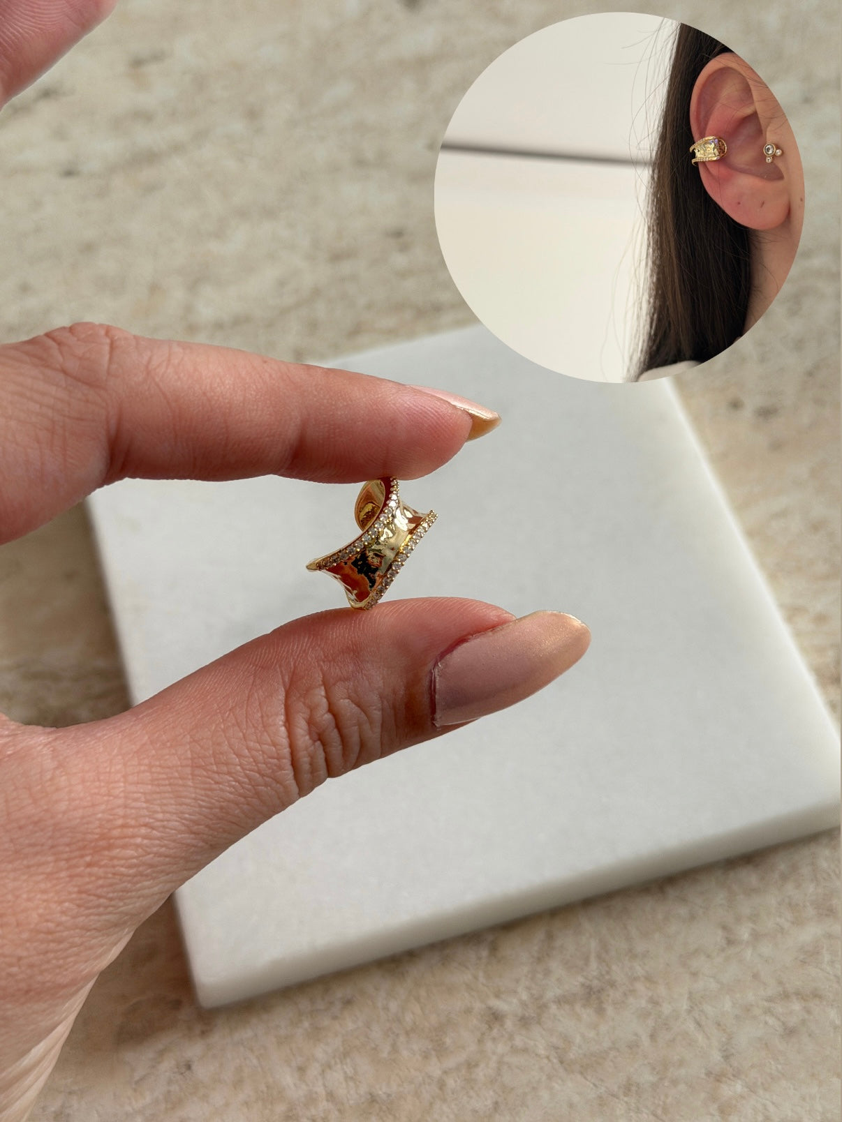 Taşlı Gold Parça Kadın Earcuff Kıkırdak Küpe