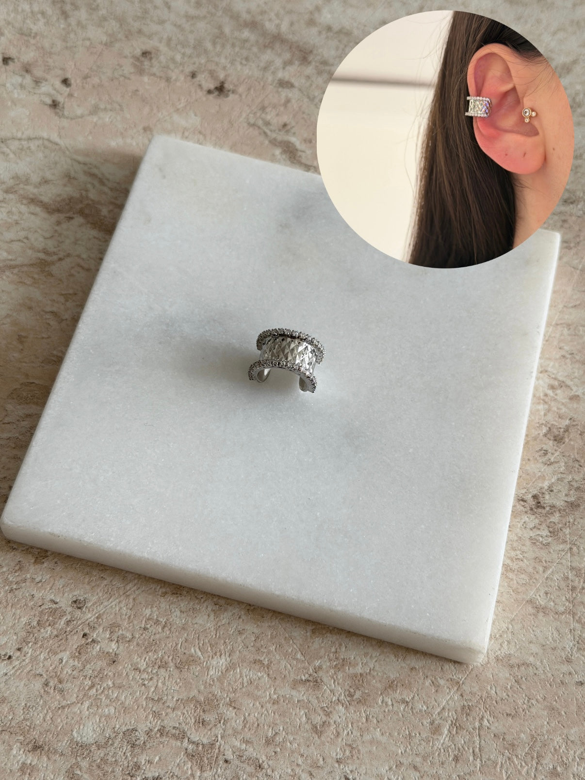 Gümüş Parçalı Kadın Earcuff Kıkırdak Küpe