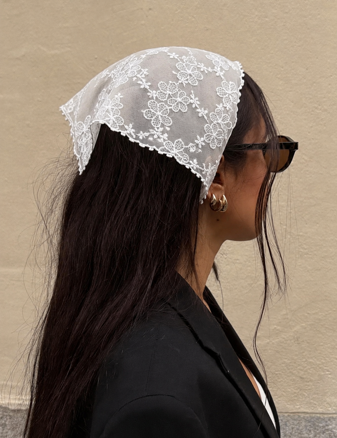 Papatya Motifli Tül Kadın Bandana