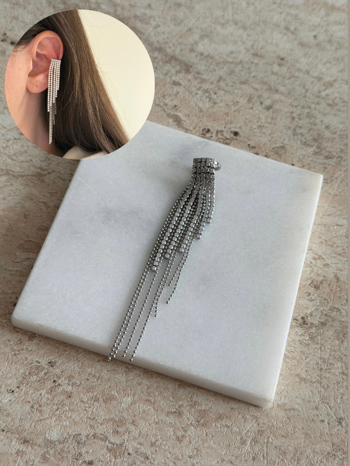 Sarkıntılı Zirkon Taş Kadın Earcuff Kıkırdak Küpe - Gümüş