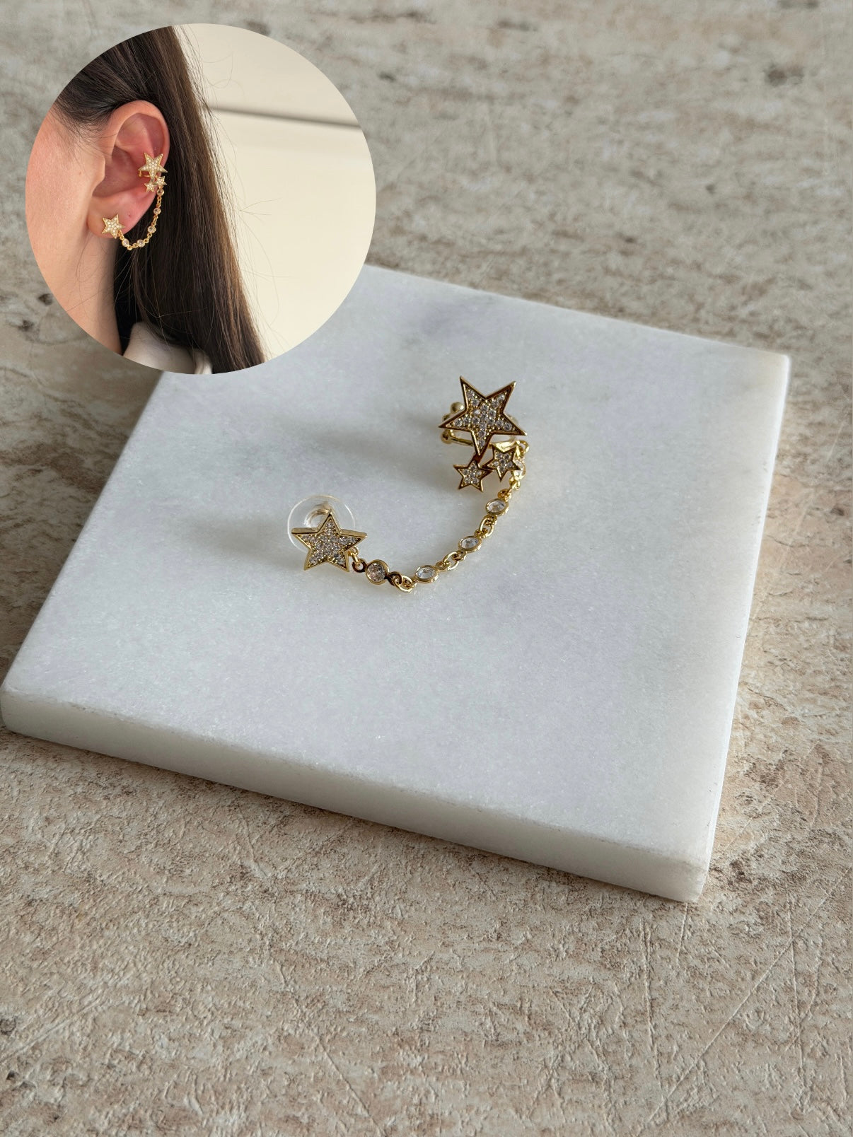 Yıldız Küpe Sarkıntılı Earcuff Tasarımı