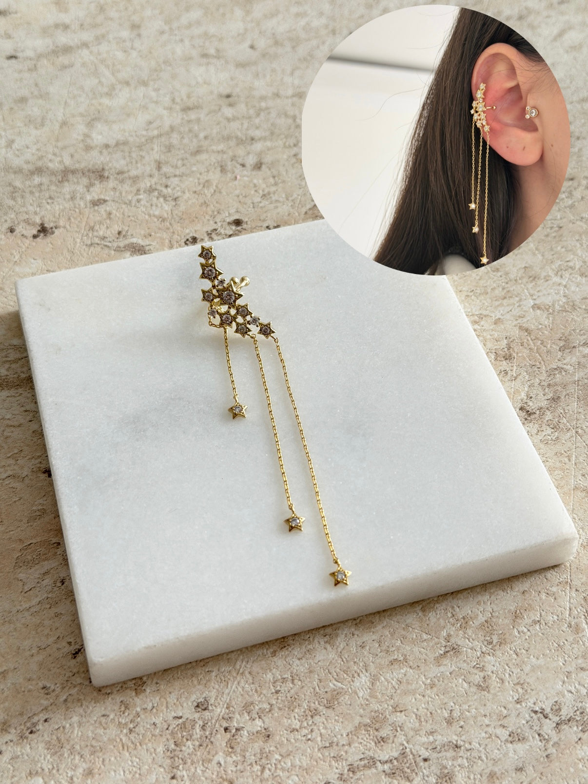 Sarkıntılı Minik Yıldızlar Kadın Earcuff Kıkırdak Küpe