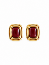 Mini Bordo Kare Gold Kadın Küpe