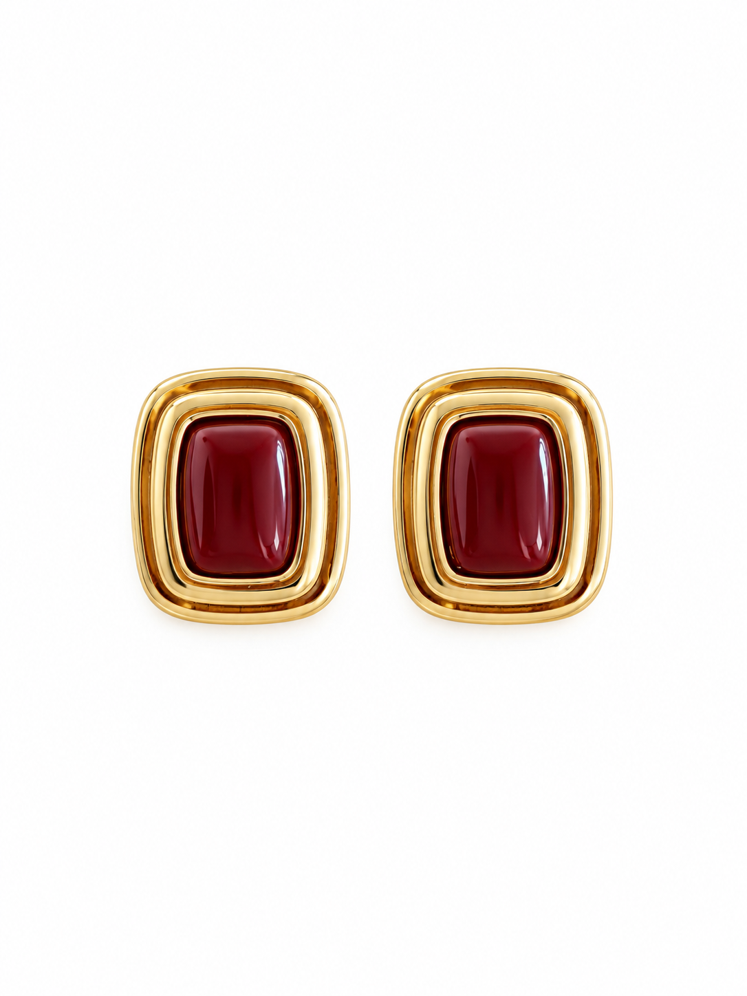 Mini Bordo Kare Gold Kadın Küpe