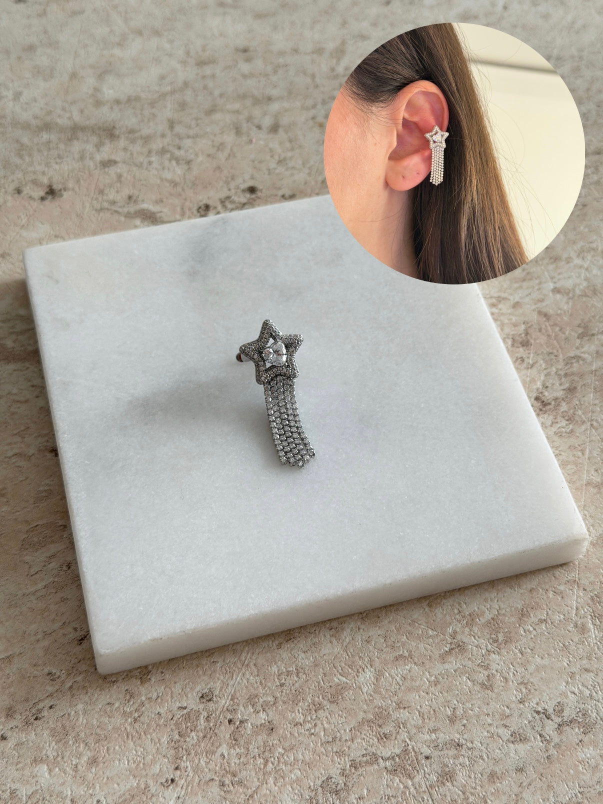 Gümüş Zirkon Yıldız Kadın Earcuff Kıkırdak Küpe