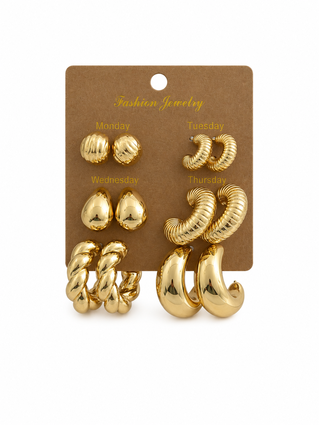 6'Lı Set Gold Basic Kadın Küpeler