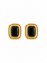 Mini Siyah Kare Gold Kadın Küpe