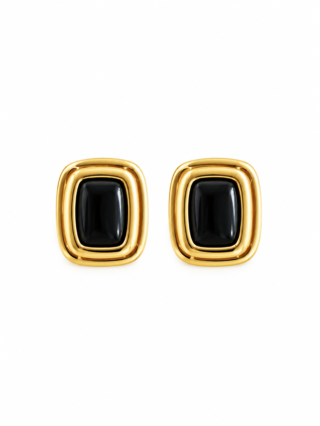 Mini Siyah Kare Gold Kadın Küpe