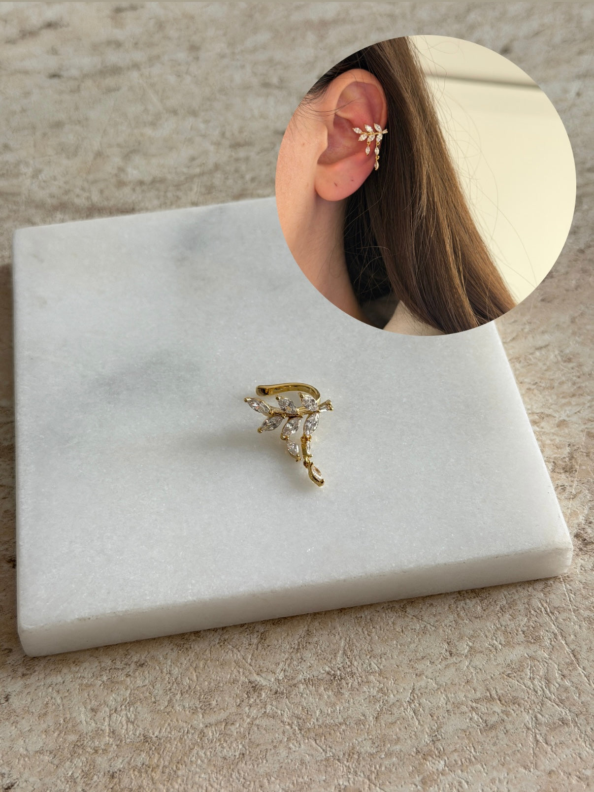 Zirkon Yaprak Kadın Earcuff Kıkırdak Küpe