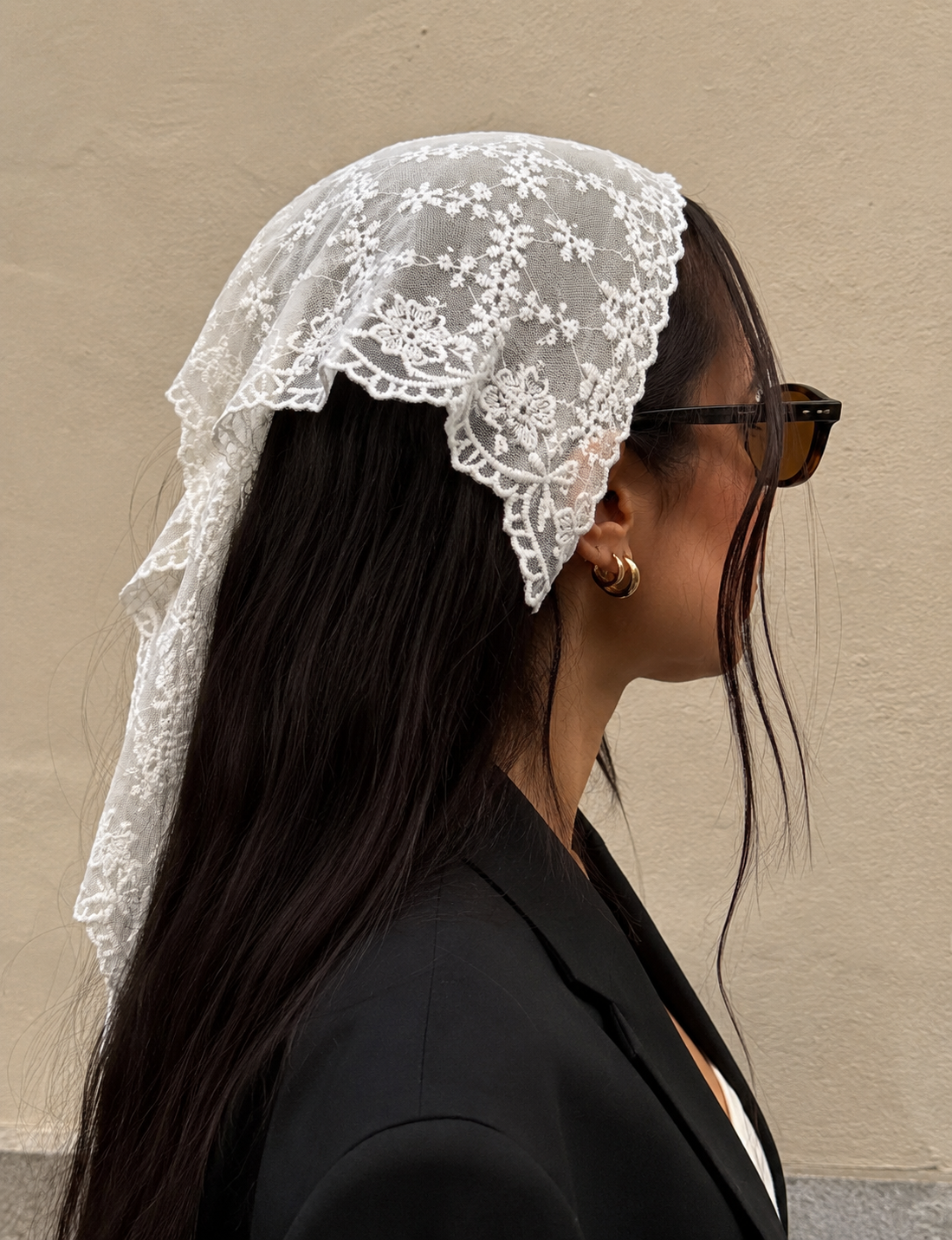 Retro Çiçek Motifli Tül Kadın Bandana
