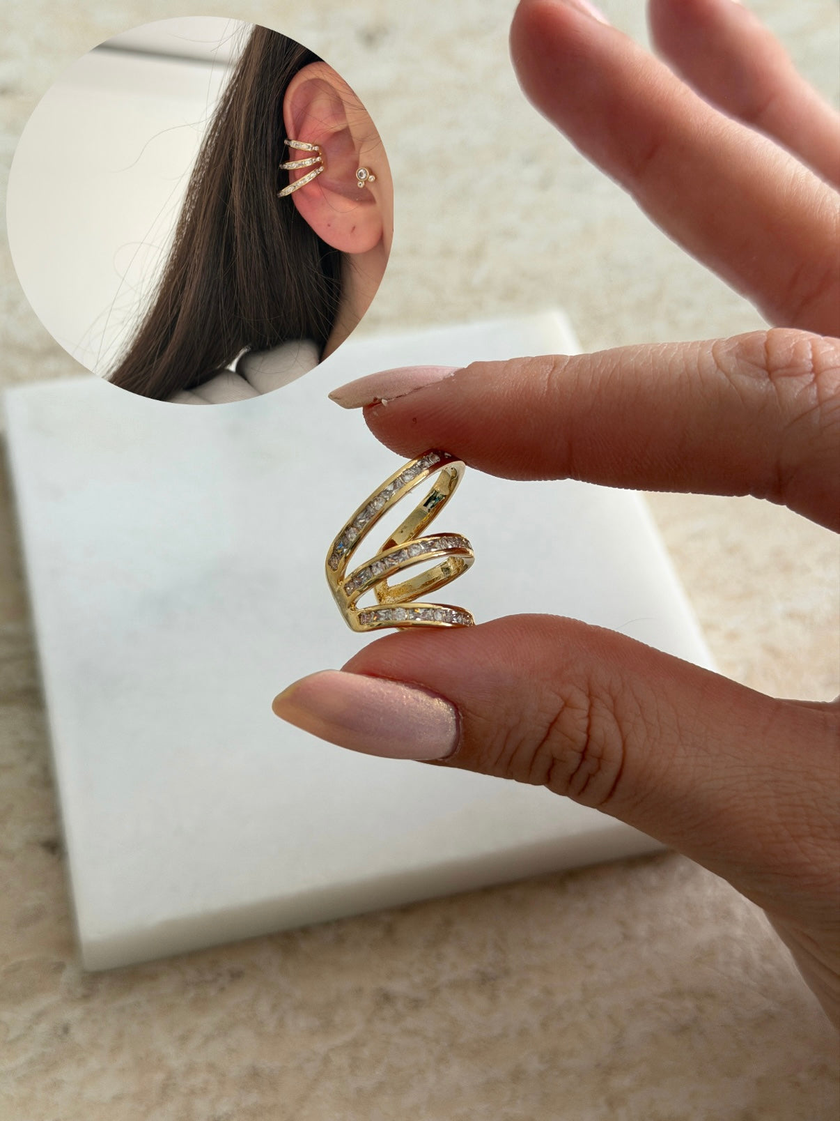 Zirkon 3'Lü Görünüm Kadın Earcuff Kıkırdak Küpe