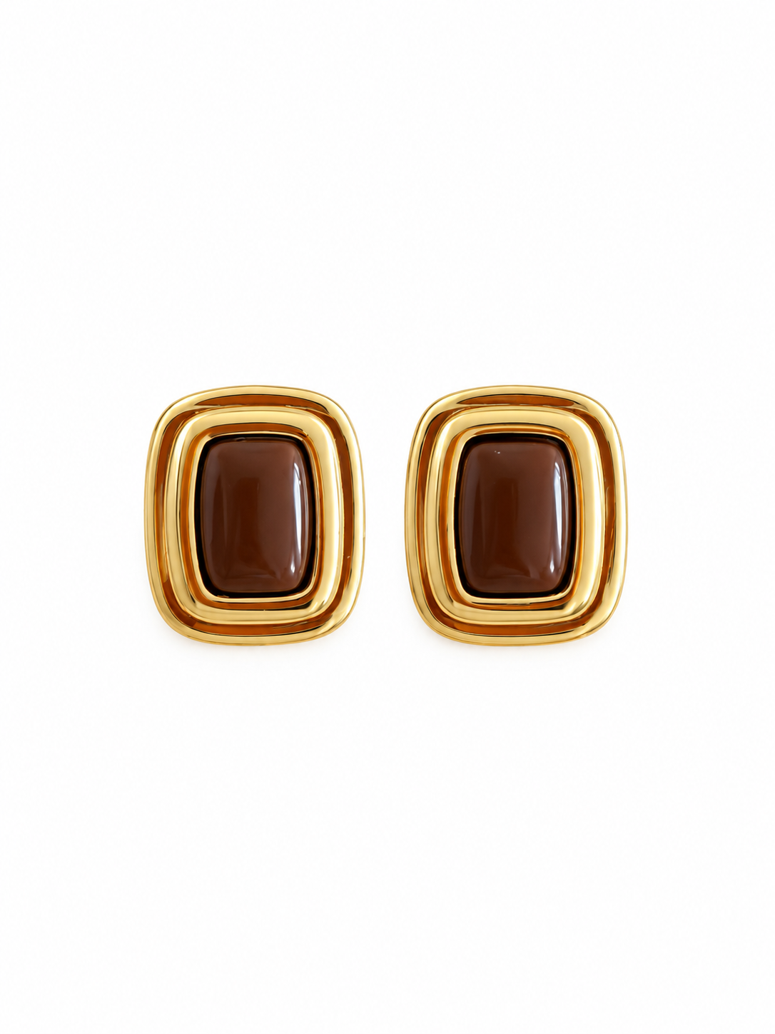 Mini Kahve Rengi Kare Gold Kadın Küpe