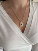 Pembe Taş Gold Zincir Kadın Kolye - 50cm