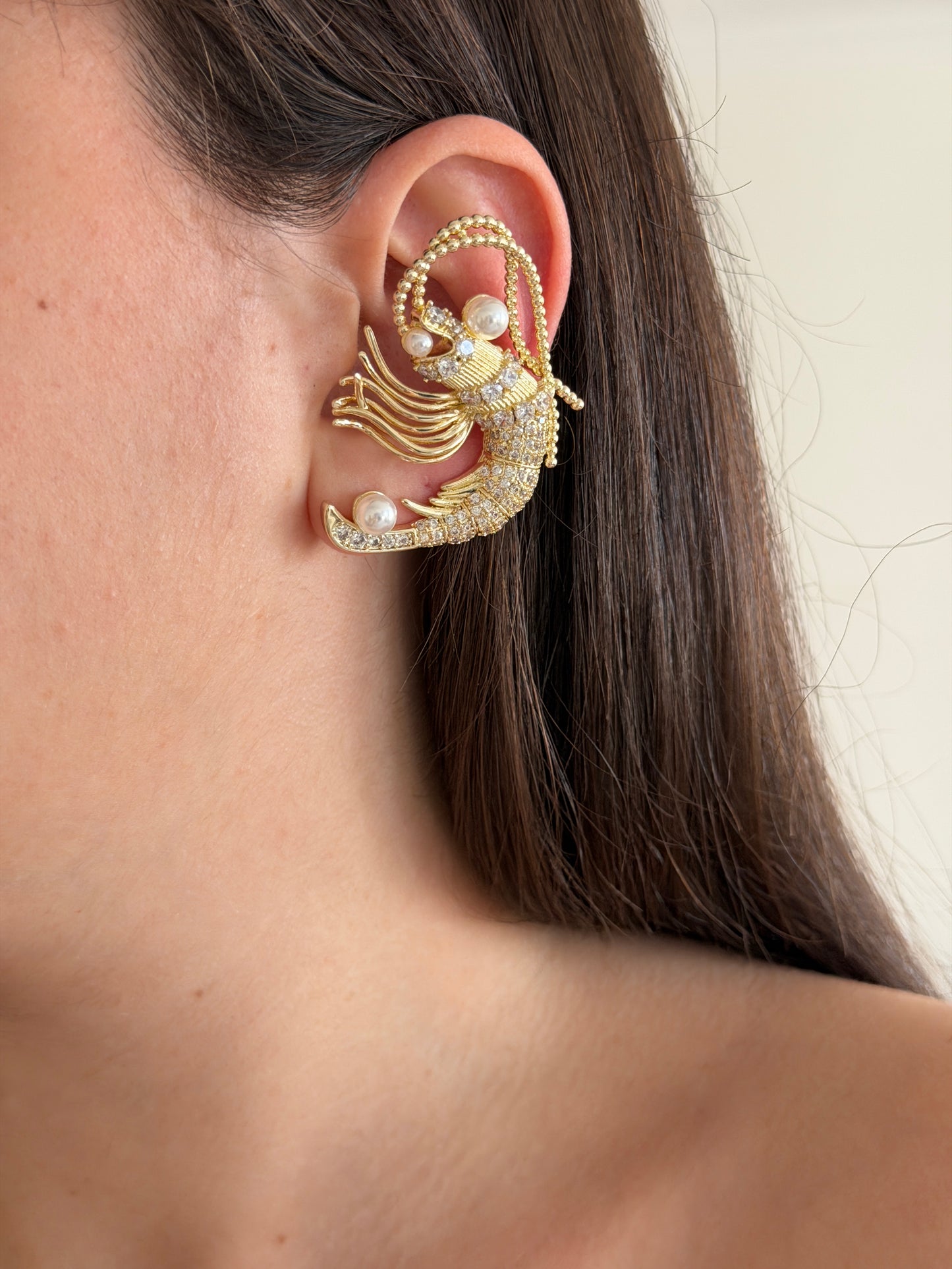 İncili Istakoz Kıkırdak Earcuff Küpe