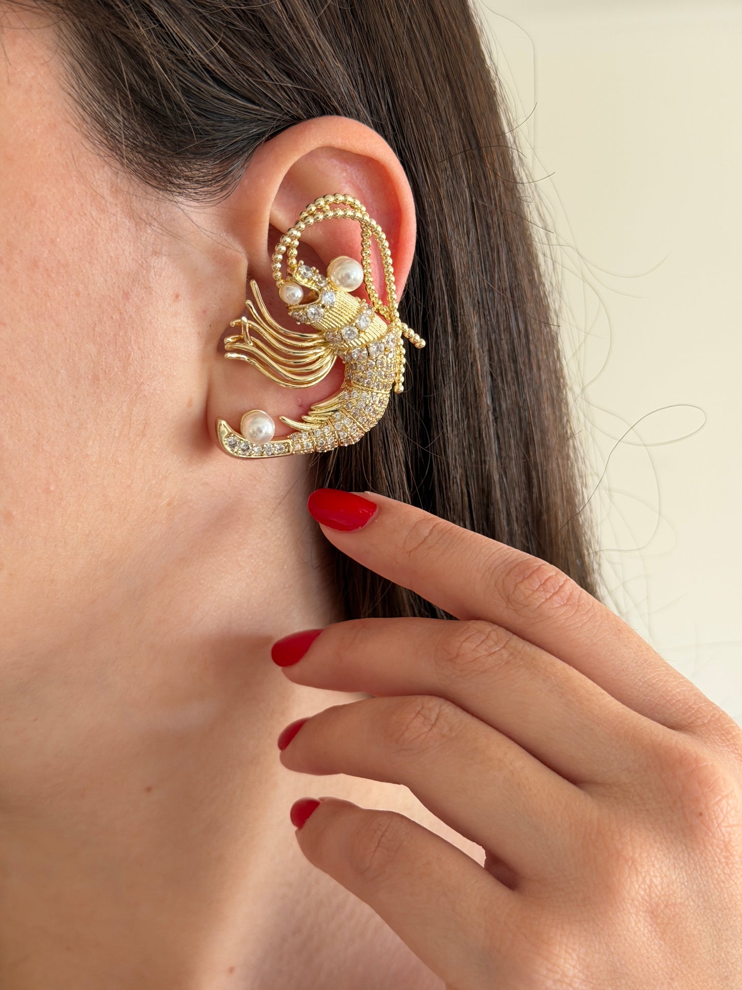 İncili Istakoz Kıkırdak Earcuff Küpe