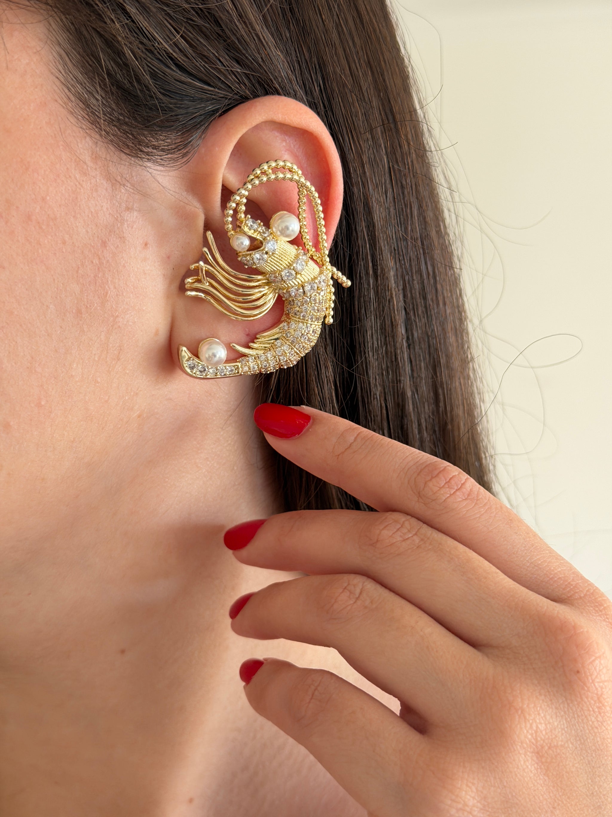 İncili Istakoz Kıkırdak Earcuff Küpe