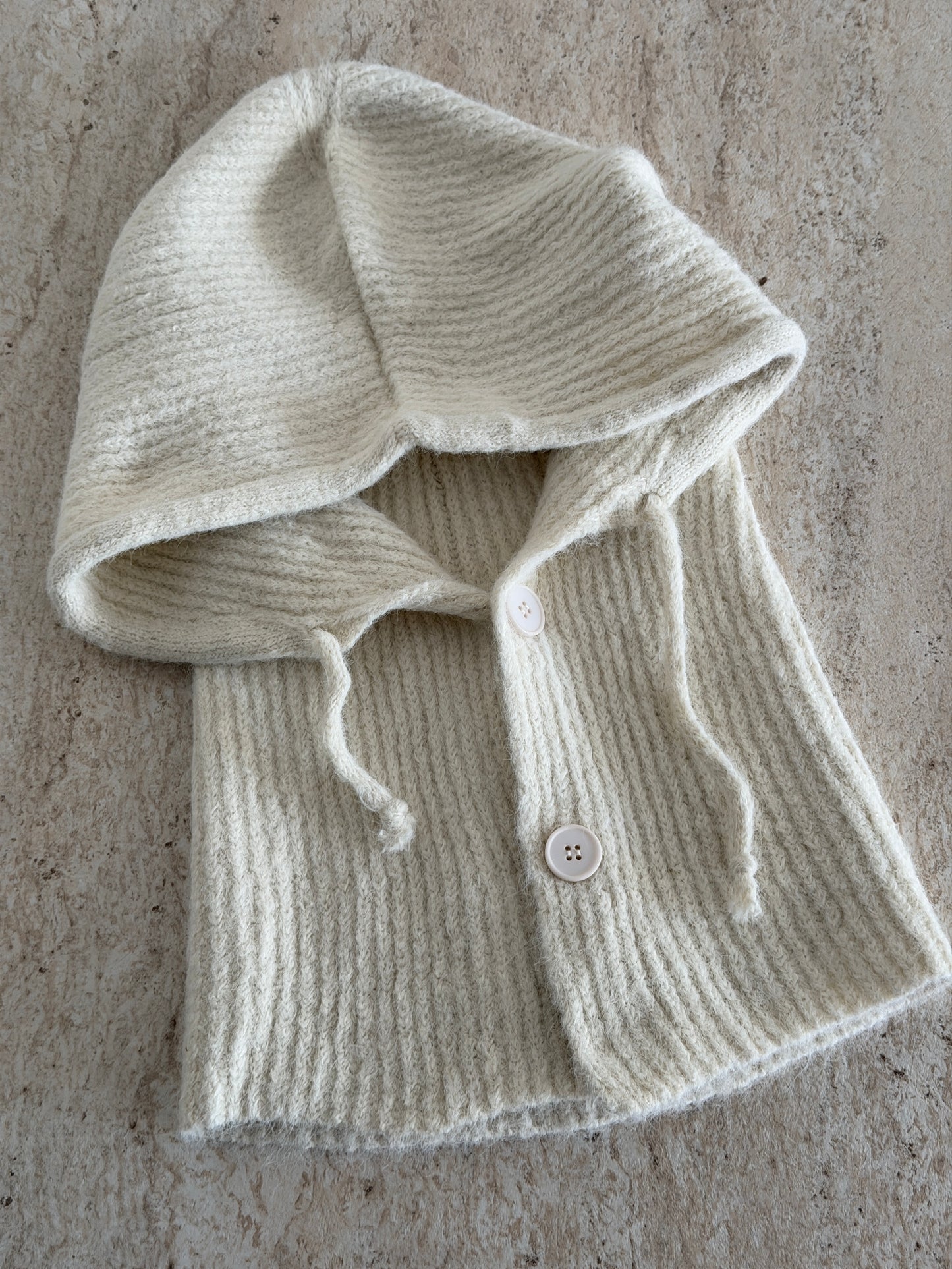 Düğmeli Yün Kadın Balaklava - Ekru