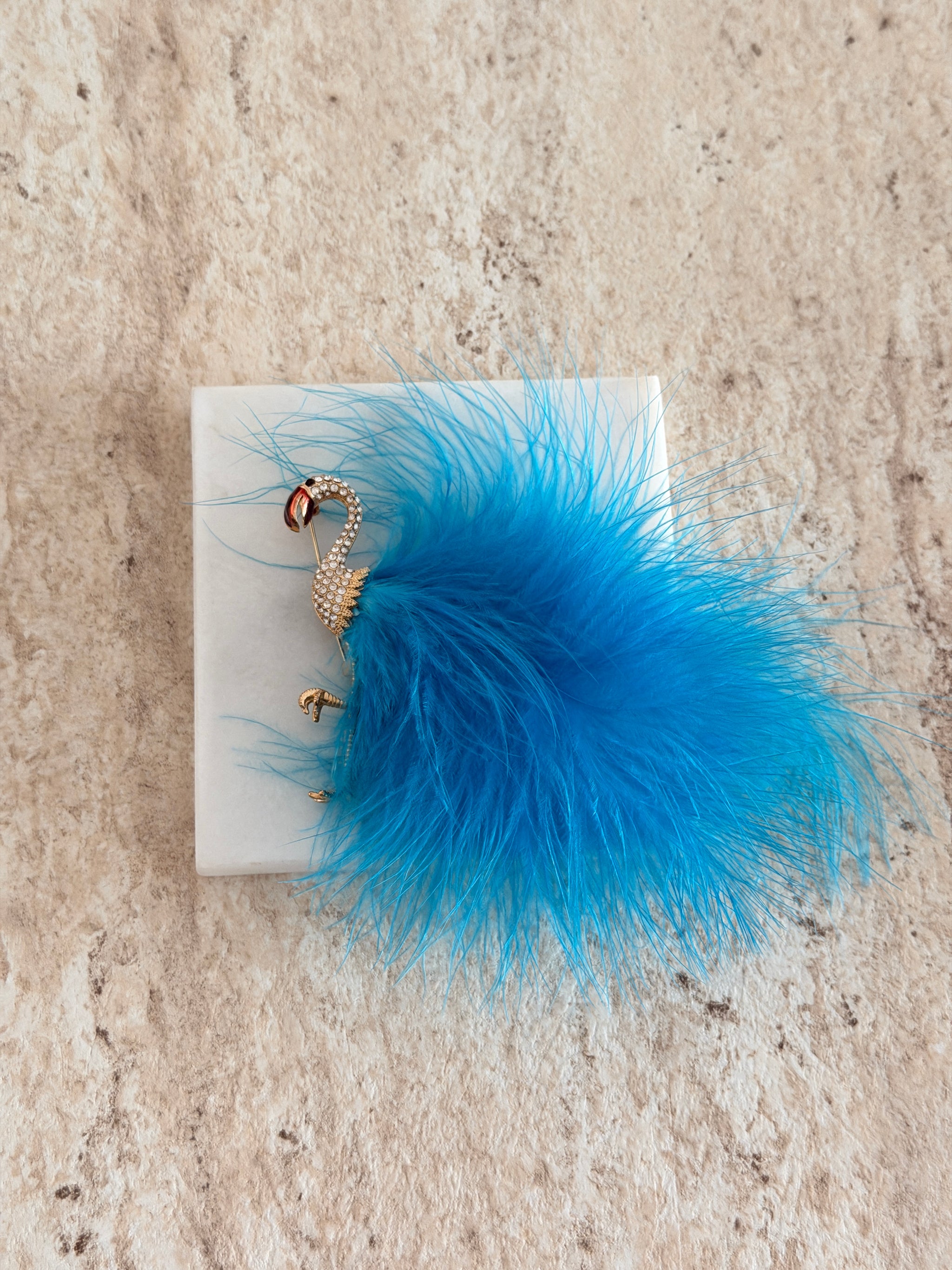 Tüylü Flamingo Broş - Mavi