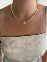 Oval Zirkon Taş Hasır Zincir Kadın Kolye