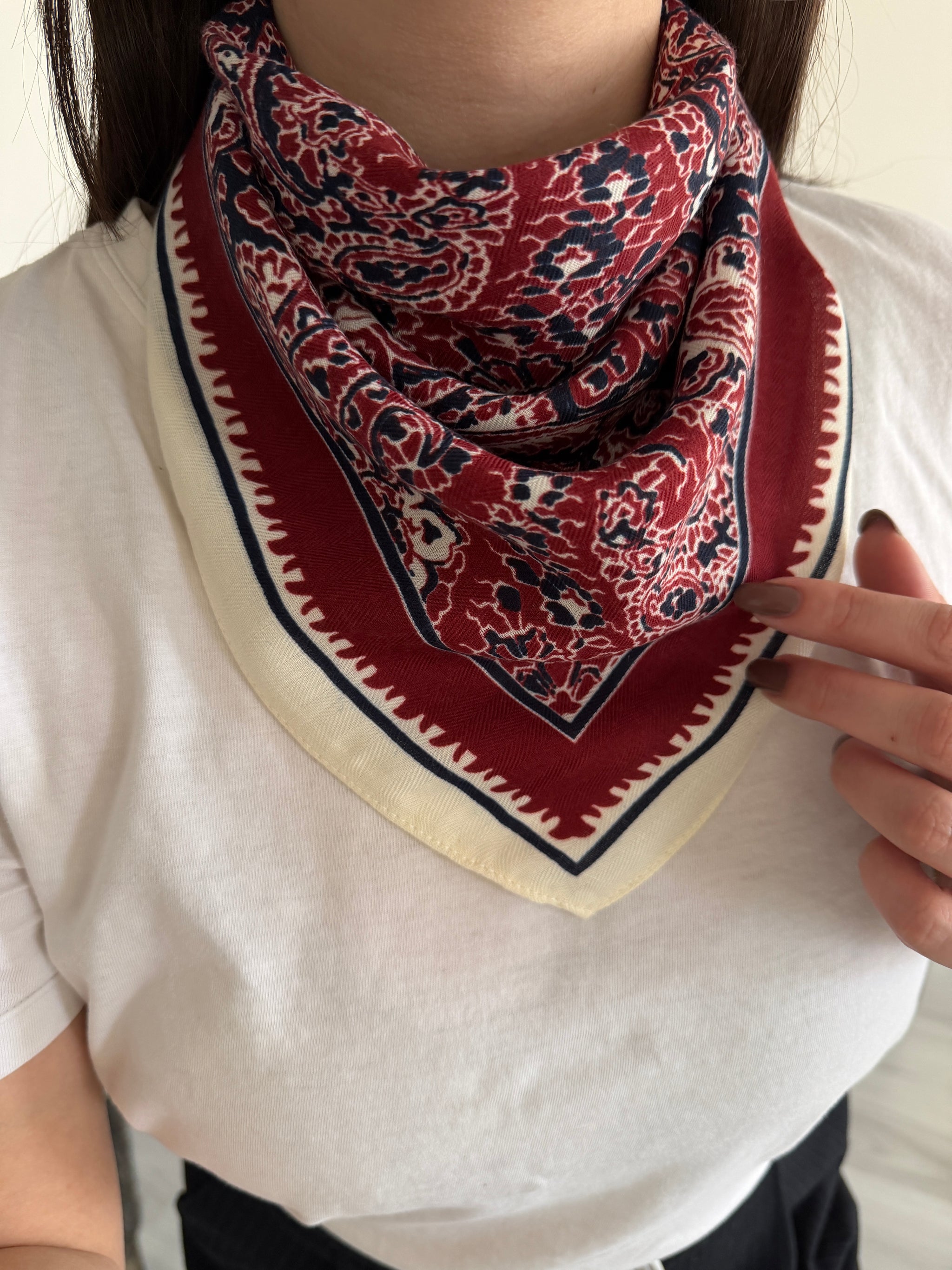 Yumuşak Dokulu Kadın Fular - Kırmızı&Krem Rengi