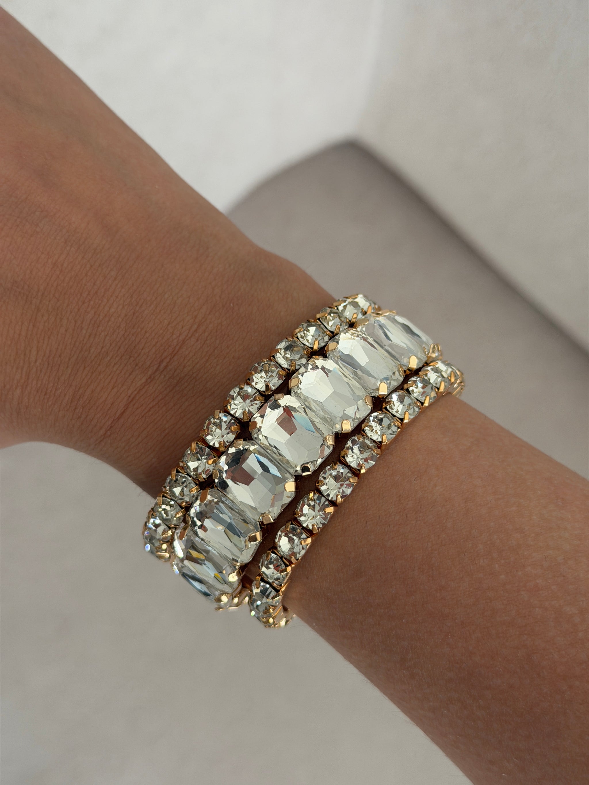 Baget Taşlı Elastik 3'lü Bilezik Set - Gümüş