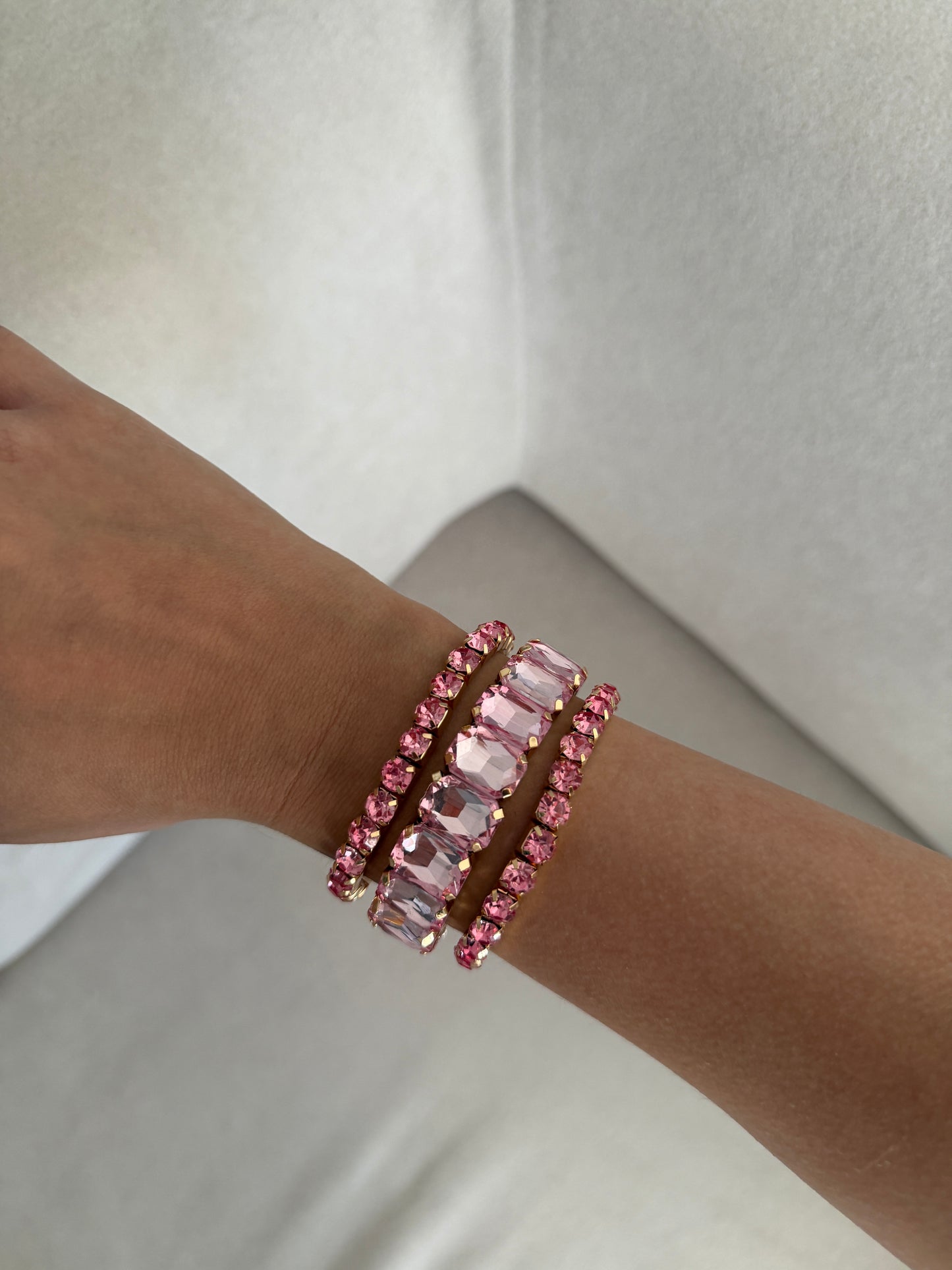 Taşlı Elastik 3'lü Bilezik Set - Pembe