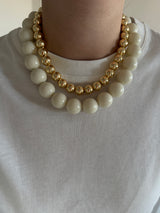 Krem Rengi & Gold Boncuk Kadın Kolye Set