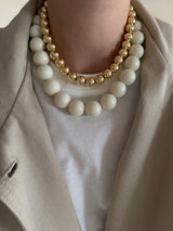 Krem Rengi & Gold Boncuk Kadın Kolye Set