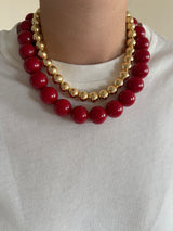 Vişne Rengi & Gold Boncuk Kadın Kolye Set