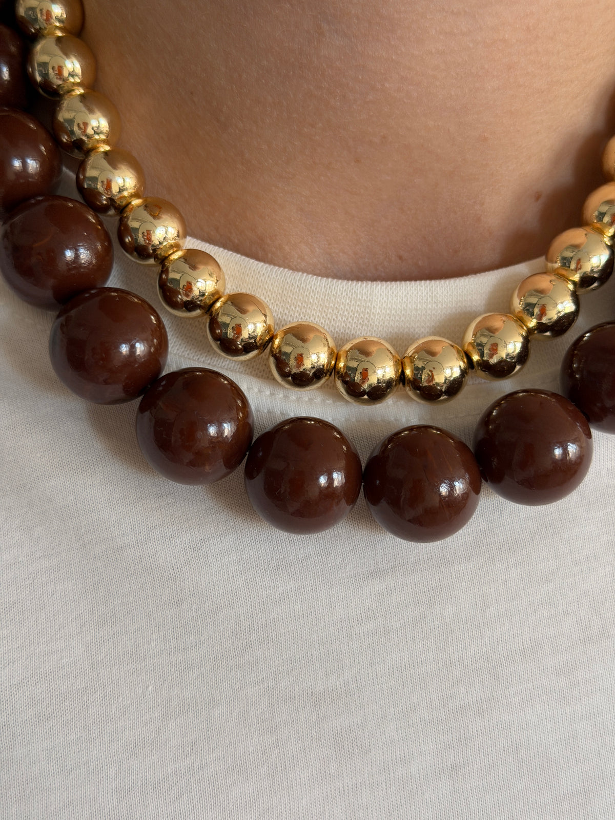Kahve Rengi & Gold Boncuk Kadın Kolye Set
