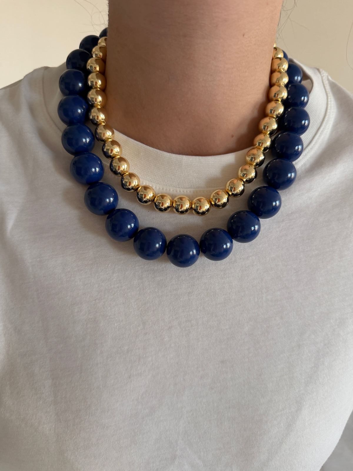 Saks Mavi & Gold Boncuk Kadın Kolye Set