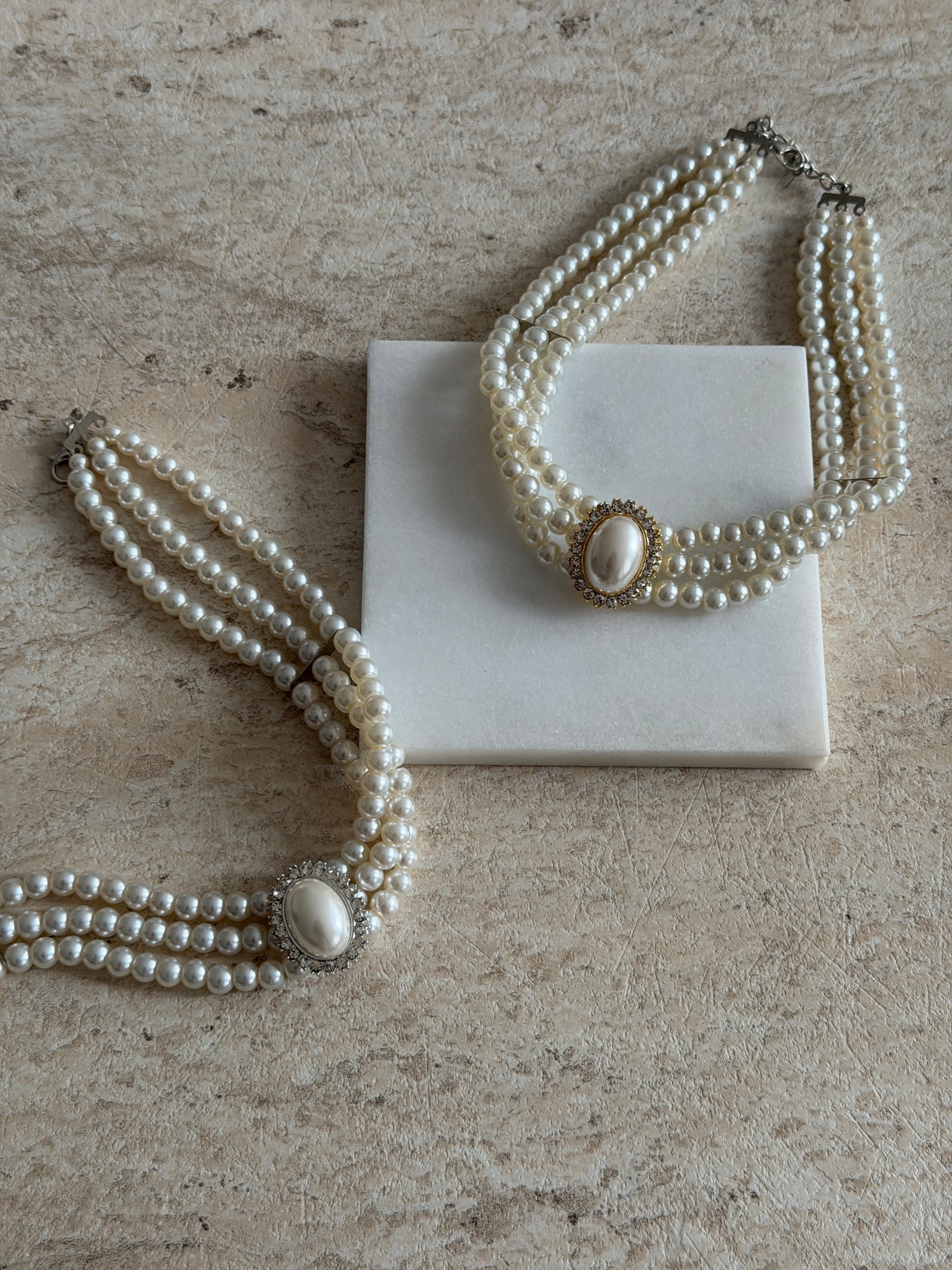 İncili Taş Choker Kadın Kolye - Gold