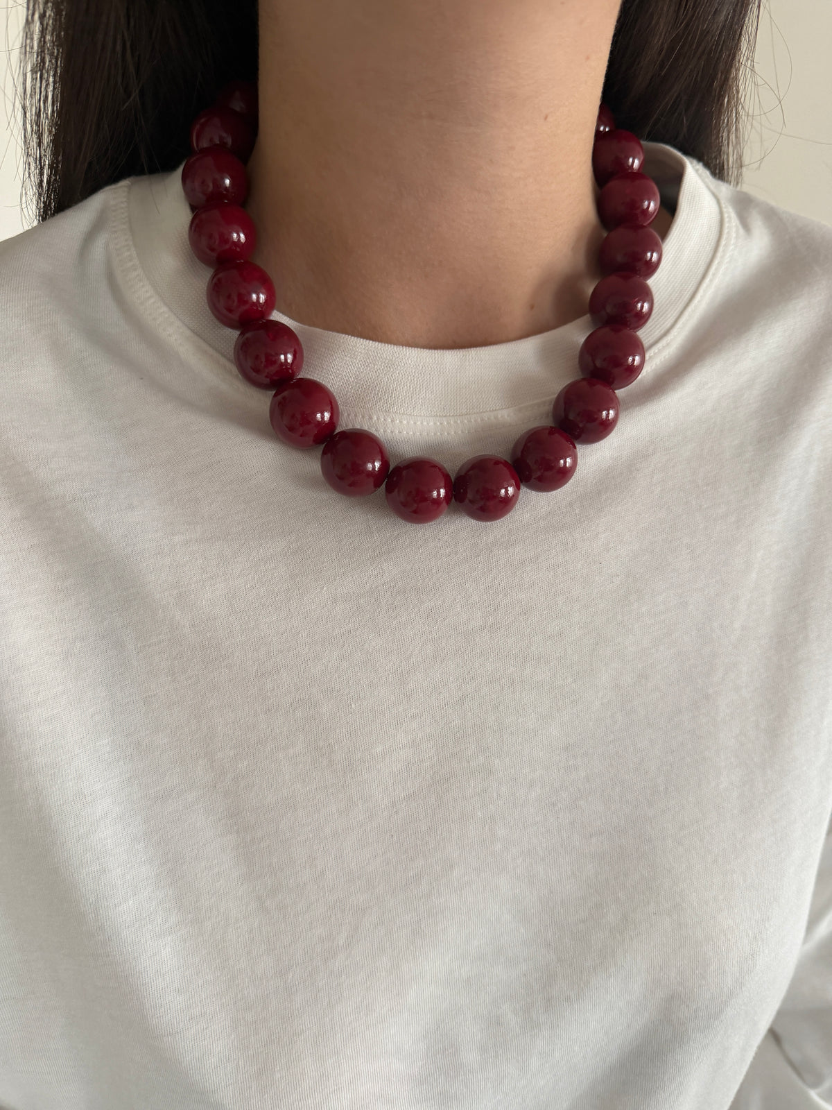 Bordo Akrilik Boncuk Kadın Kolye