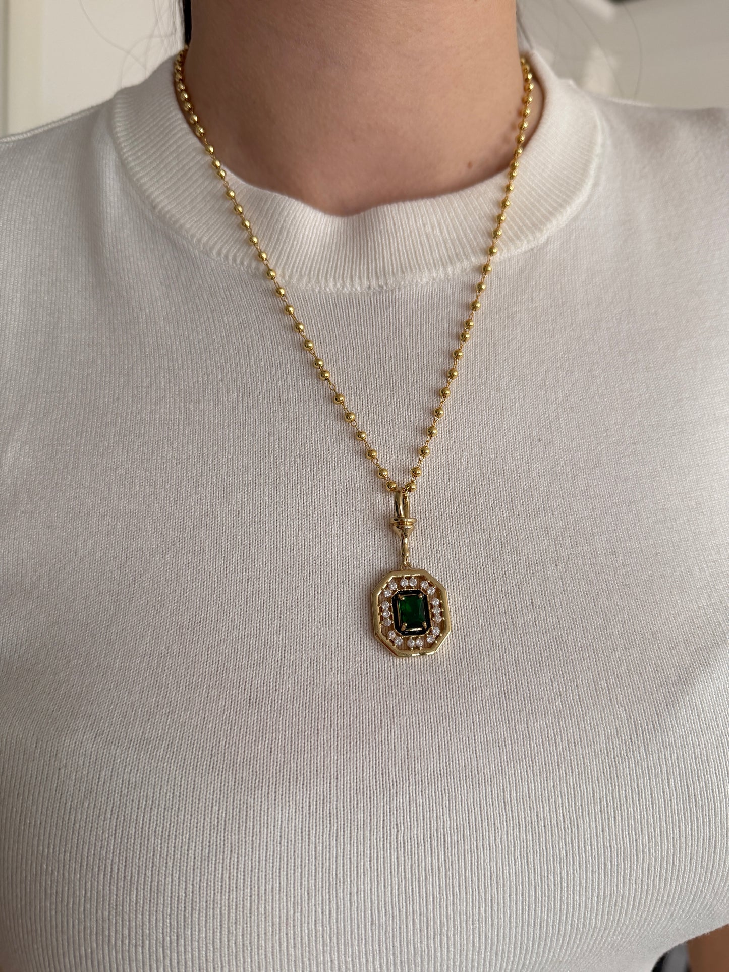 Yeşil Taş Leyla Gold Kadın Kolye - 50 cm