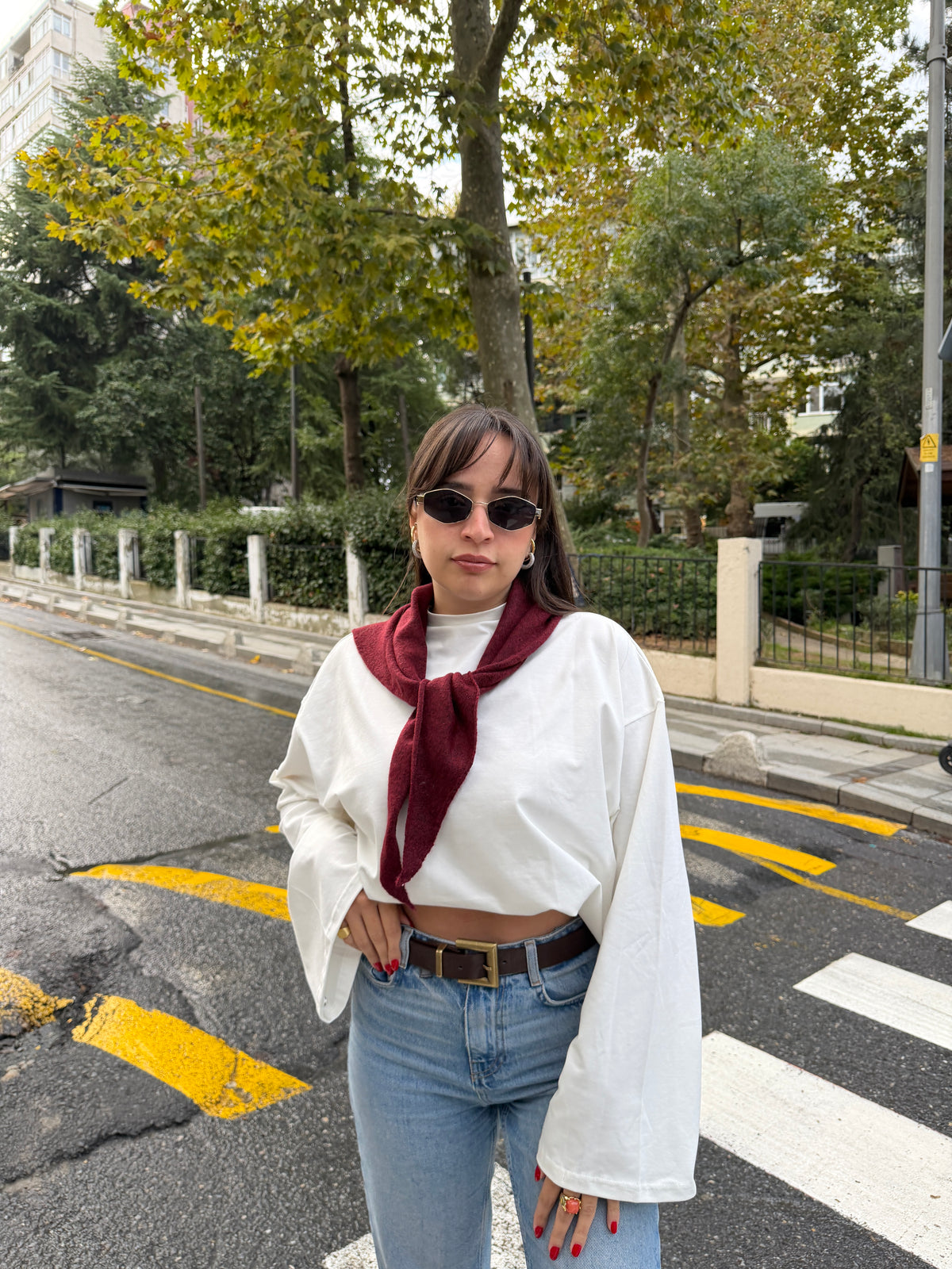 Bordo Triko Üçgen Kadın Bandana