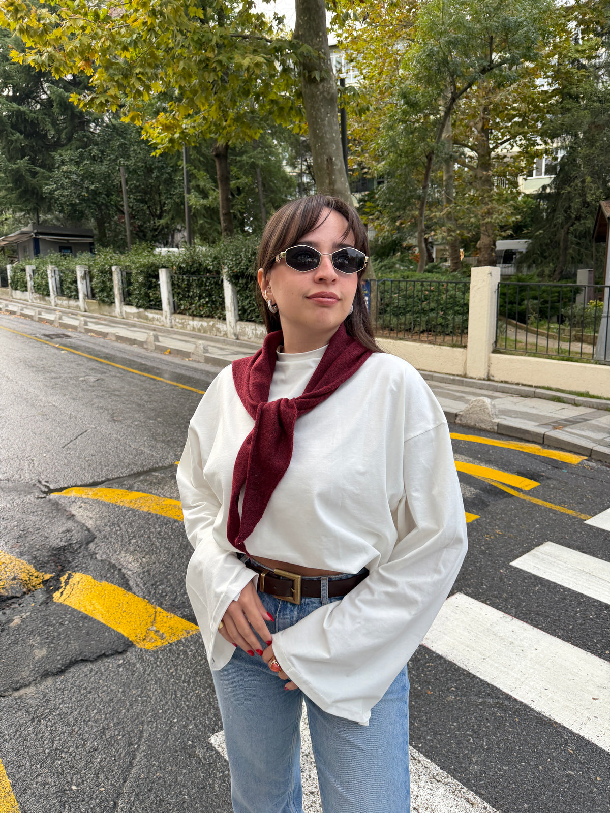 Bordo Triko Üçgen Kadın Bandana