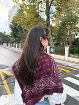 Bordo Şal Desenli Kare Kadın Şal