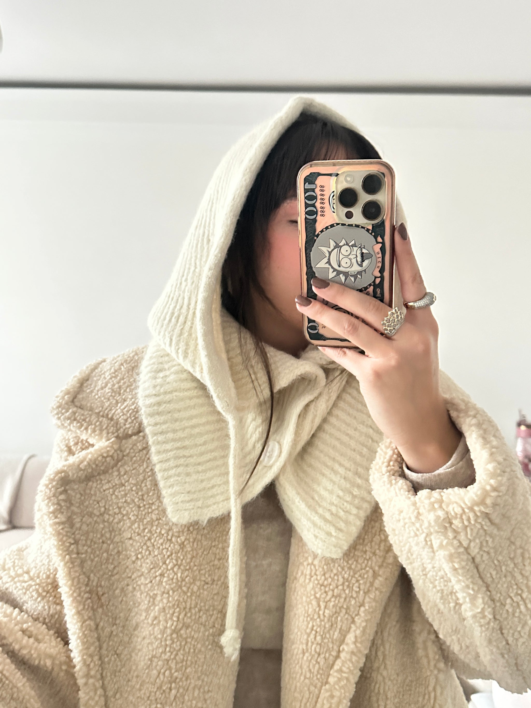 Düğmeli Yün Kadın Balaklava - Ekru