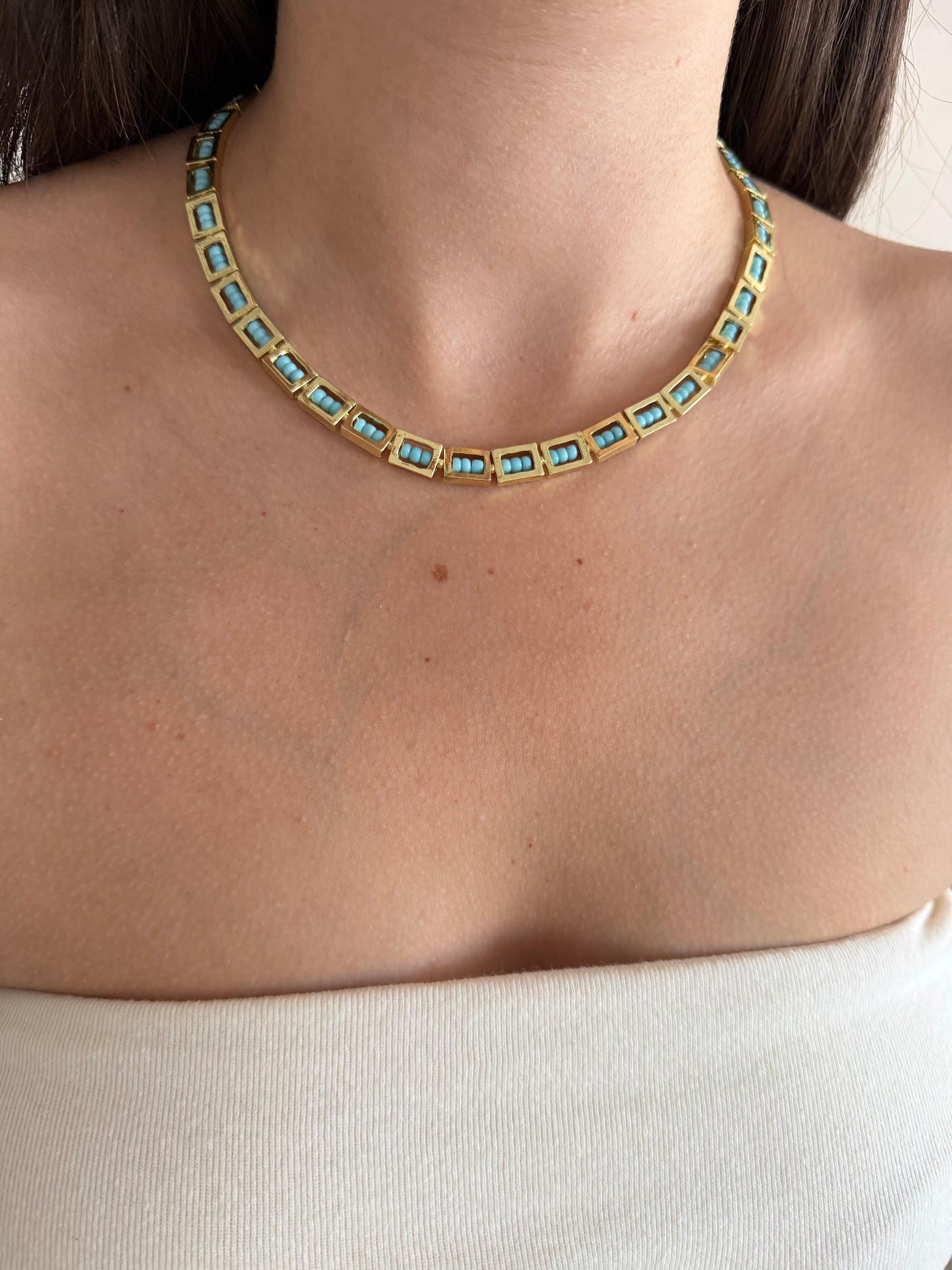 Mavi Boncuklu Boheme Gold Parçalı Kadın Kolye