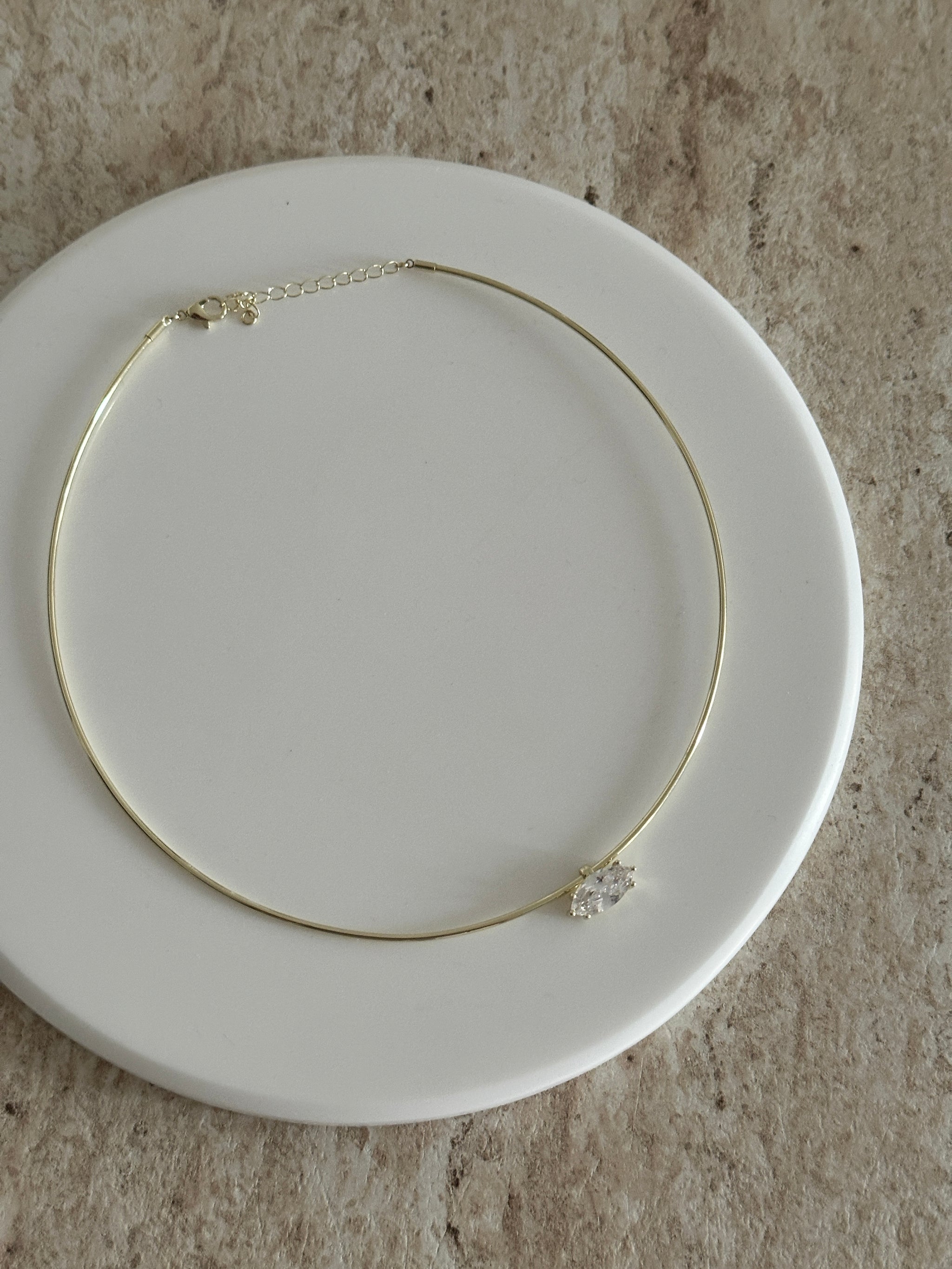 Tek Taş Hailey Altın Kaplama Chocker Kadın Kolye