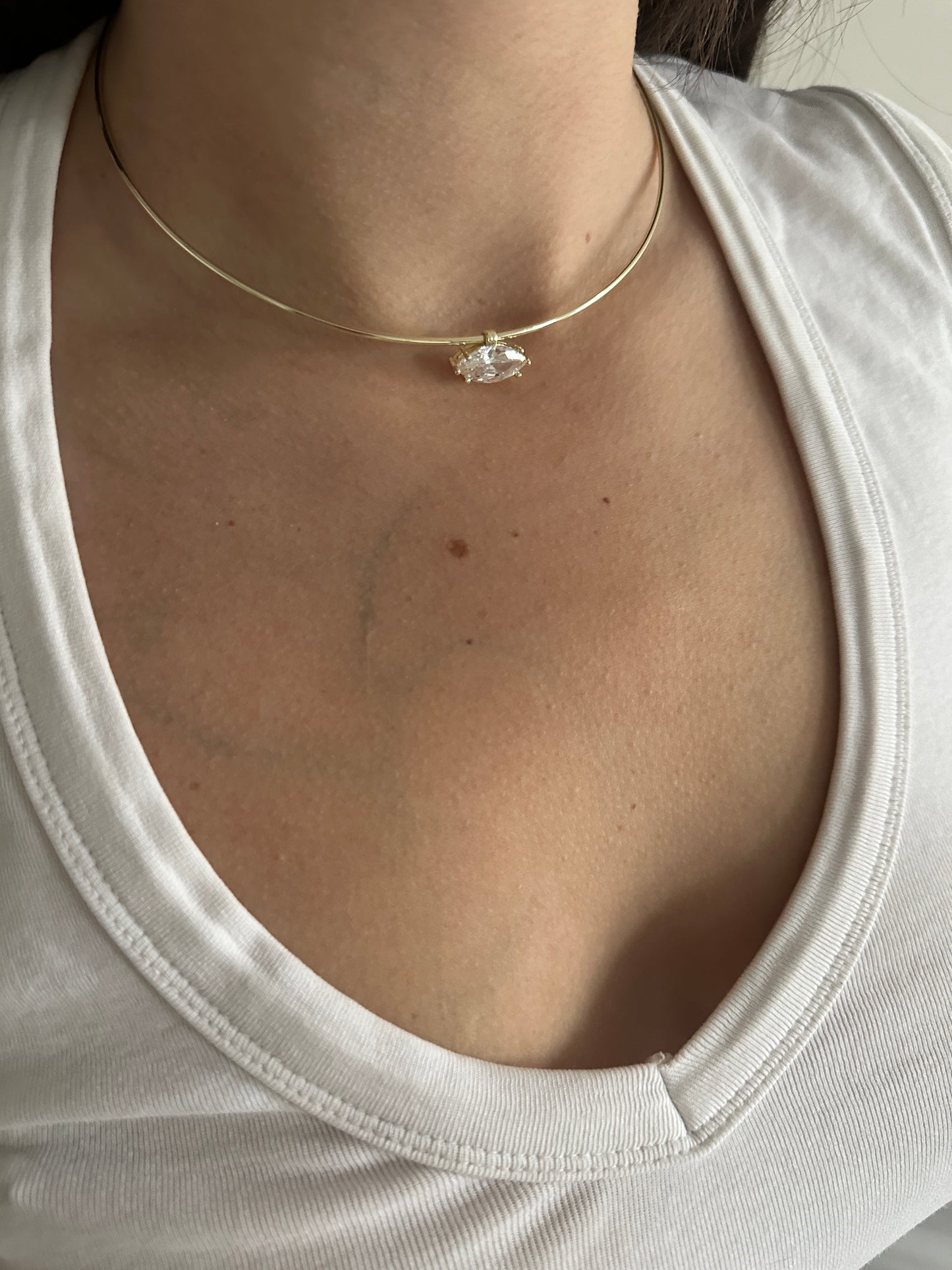 Tek Taş Hailey Altın Kaplama Chocker Kadın Kolye