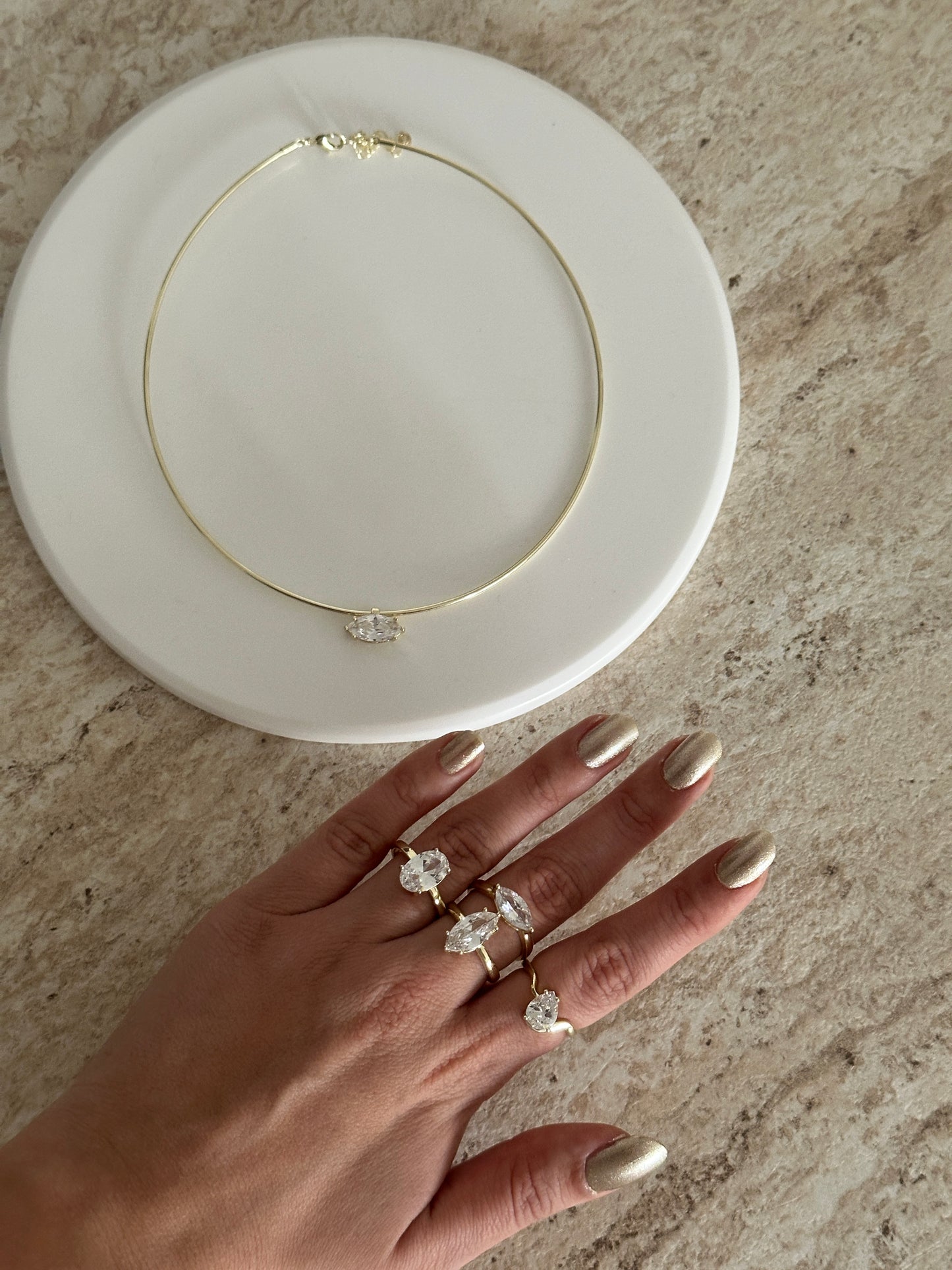 Tek Taş Hailey Altın Kaplama Chocker Kadın Kolye