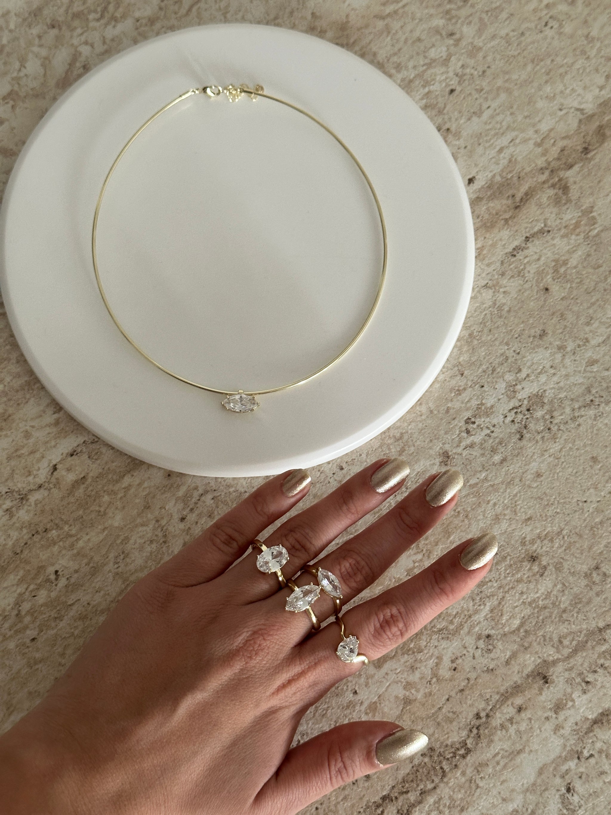 Tek Taş Hailey Altın Kaplama Chocker Kadın Kolye