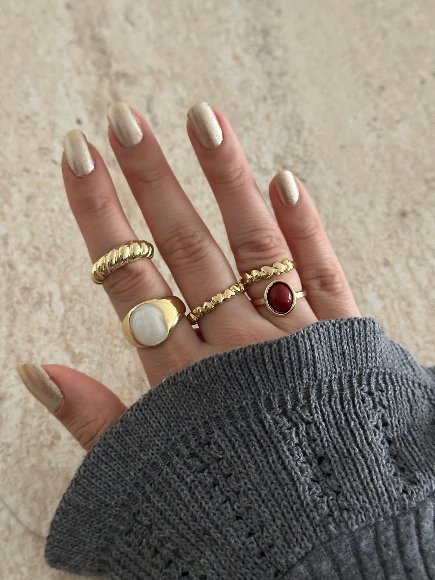 Beyaz Sedef Taşlı Pinterest Kadın Yüzük Set (5'li Set)