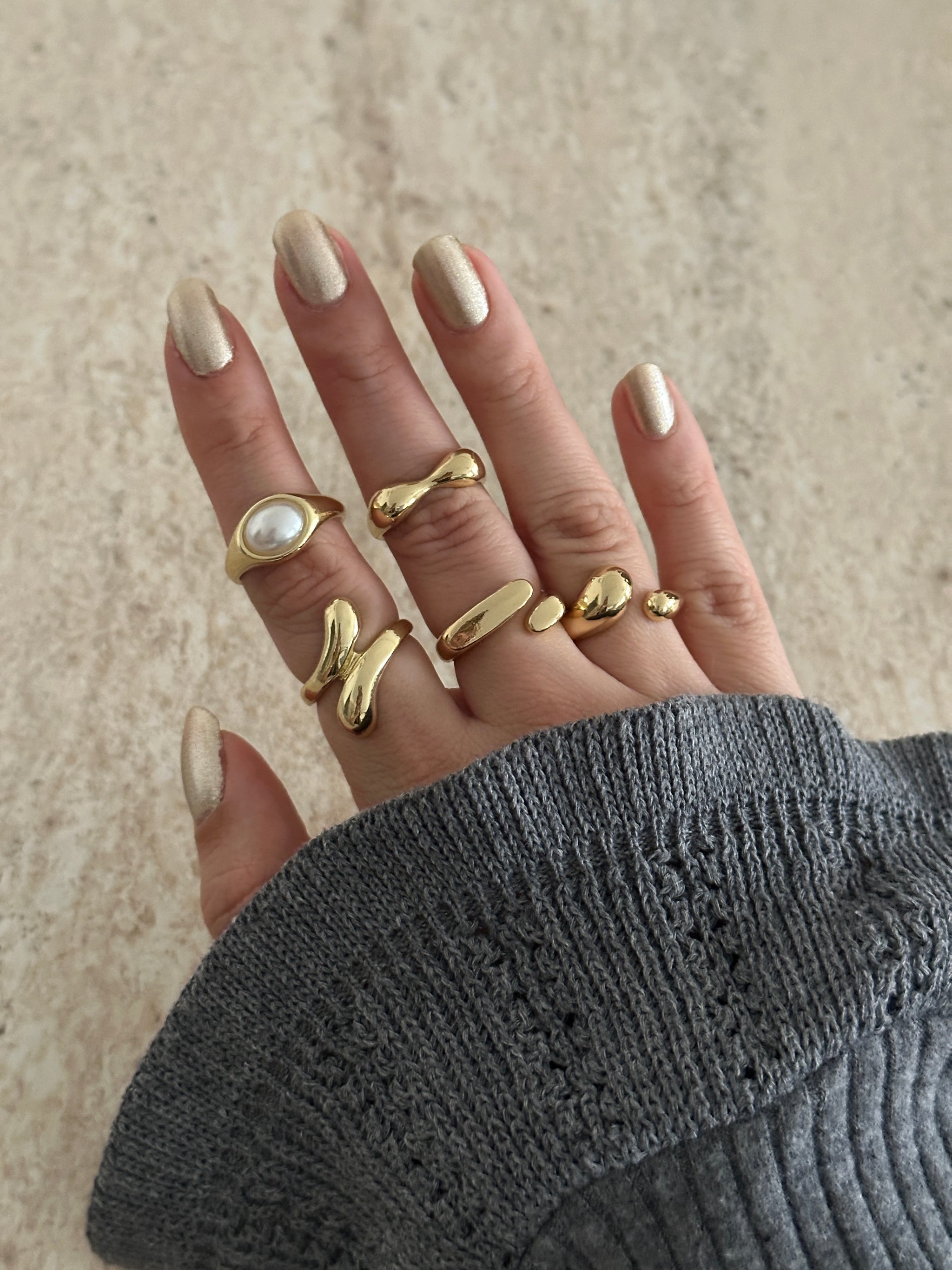 Gold Beyaz Taşlı Pinterest Kadın Yüzük Set (5'li Set)