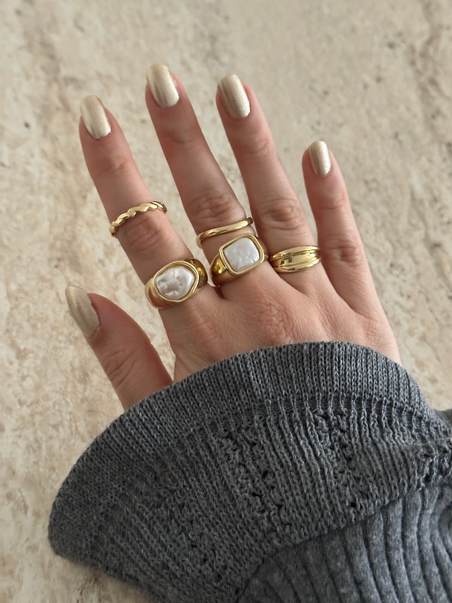 Beyaz Taş Pinterest Kadın Yüzük Set (5'li Set)
