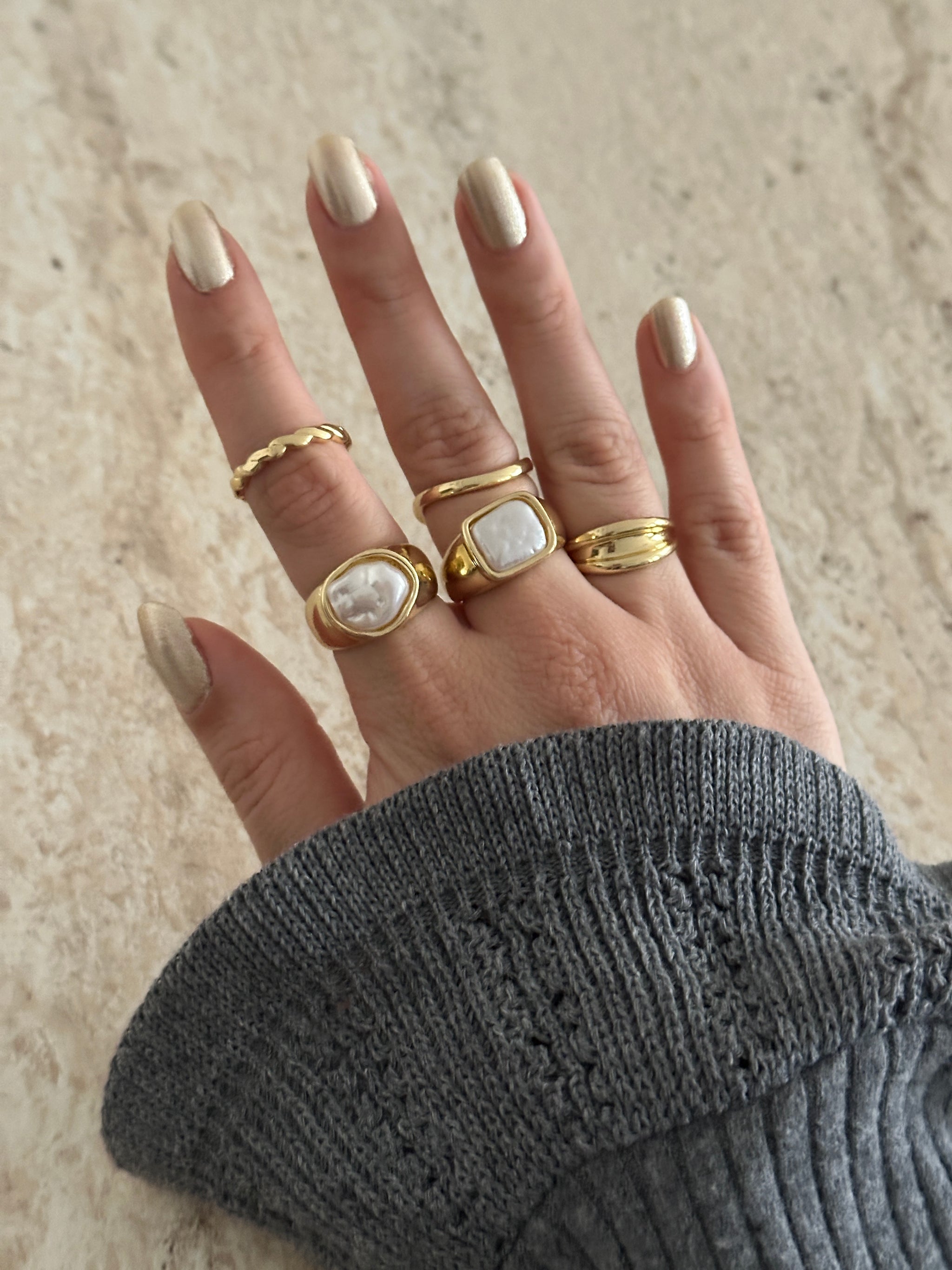 Beyaz Taş Pinterest Kadın Yüzük Set (5'li Set)