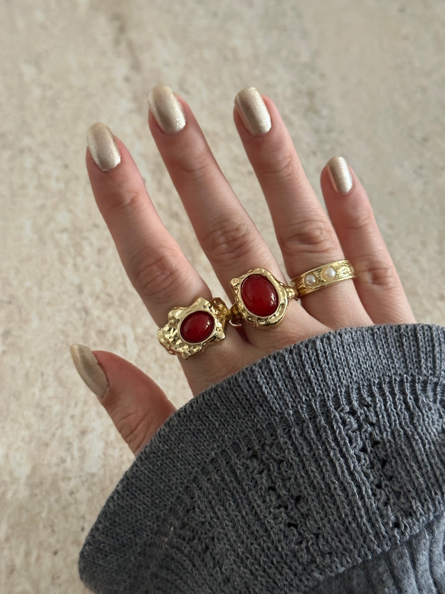 Boheme Taşlı Pinterest Kadın Yüzük Set (3'lü Set)