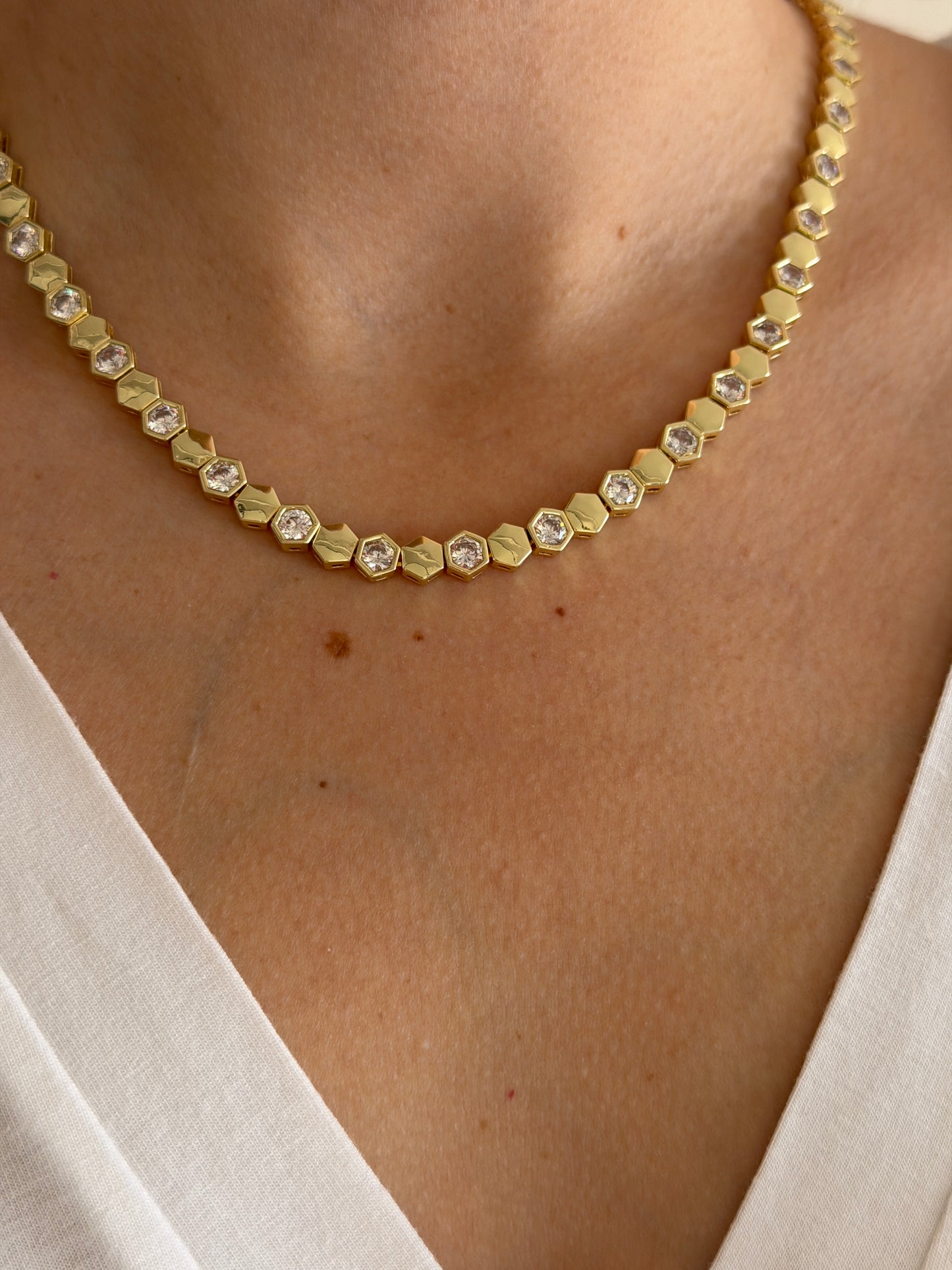 Petek Zirkon Taş 14k Altın Kaplama Kadın Choker Kolye